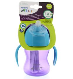 Avent Avent Rietjesbeker meisje paarse beker met blauwe rand (200 ml)