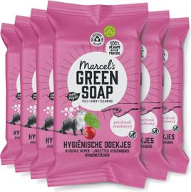 Marcel's Green Soap 6x Marcel's Green Soap Cleansing Wipes Patchouli & Cranberry Bio (60 stuks)