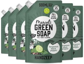 Marcel's Green Soap 6x Marcel's Green Soap Handzeep Bergamot & Black Pepper Navulling (500 ml)