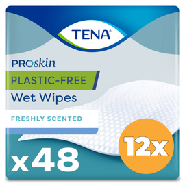 Tena 12x Tena Wet Wipes Plastic Free (48 stuks)