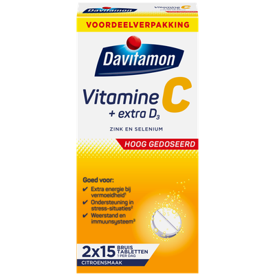 Davitamon Vitamine C + Extra D3 Bruistabletten Citroensmaak (30 tabletten) 30 tabletten