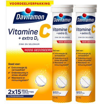 Davitamon Vitamine C + Extra D3 Bruistabletten Citroensmaak (30 tabletten) 30 tabletten