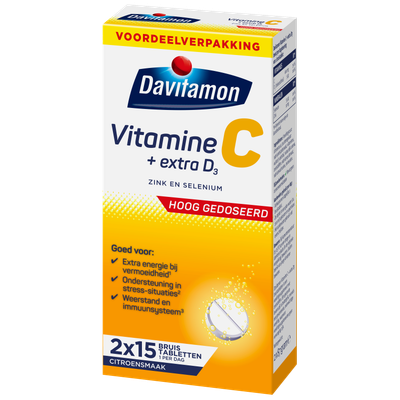 Davitamon Vitamine C + Extra D3 Bruistabletten Citroensmaak (30 tabletten) 30 tabletten