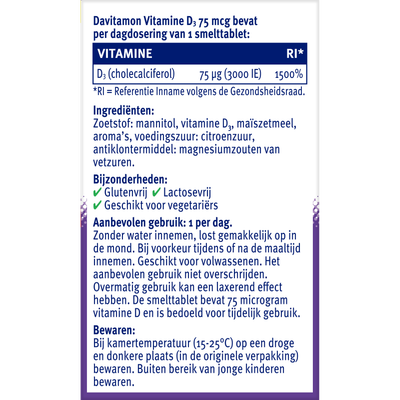 Davitamon Vitamine D3 75Mcg (75 tabletten) 75 tabletten