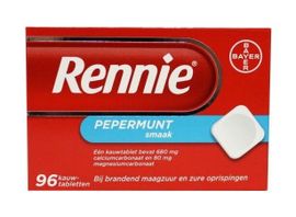 Rennie Rennie Rennie Pepermunt (96 kauwtabletten)