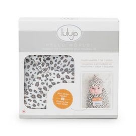 Lulujo Lulujo Hello World Swaddle&Hat | Leopard (1 set)