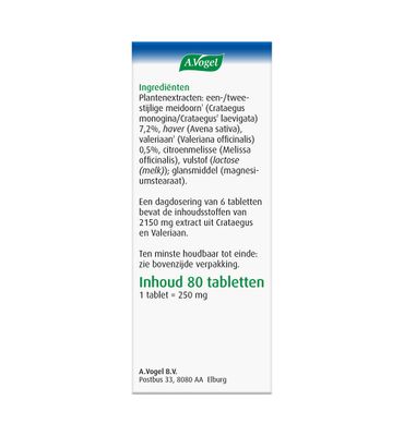 A.Vogel Crataegus + valeriaan tabletten (80tb) 80tb