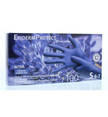 Epidermprotect Nitriel onderzoekhandschoen poedervrij S blauw (100st) 100st