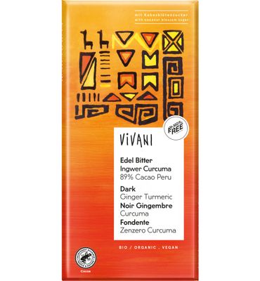 Vivani Chocolade puur 89% gember/kurkuma Peru bio (80g) 80g