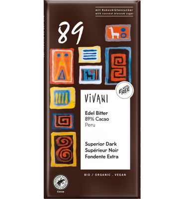 Vivani Chocolade puur superieur 89% Peru bio (80g) 80g