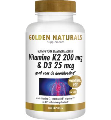 Golden Naturals Vitamine K2 200 mcg & D3 25 mcg (180vc) 180vc