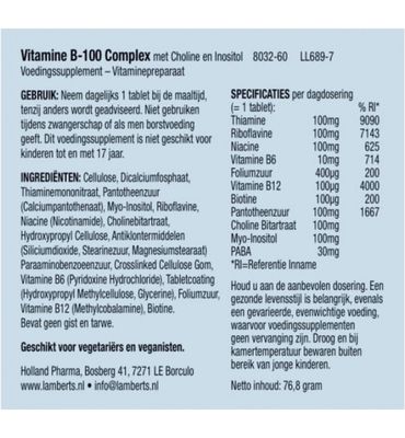 Lamberts Vitamine B100 complex (60tb) 60tb
