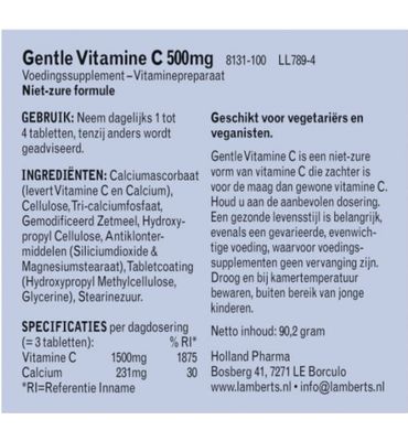 Lamberts Vitamine C 500 gentle (100tb) 100tb