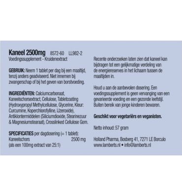 Lamberts Kaneel 2500mg (cinnamon) (60tb) 60tb