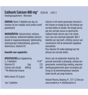 Lamberts Calasorb (calcium citraat) & Vitamine D3 (60tb) 60tb