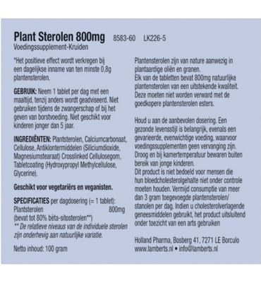 Lamberts Plant sterolen 800mg (60tb) 60tb