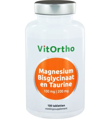 VitOrtho Magnesium bisglycinaat 100 mg en taurine 200 mg (100tb) 100tb