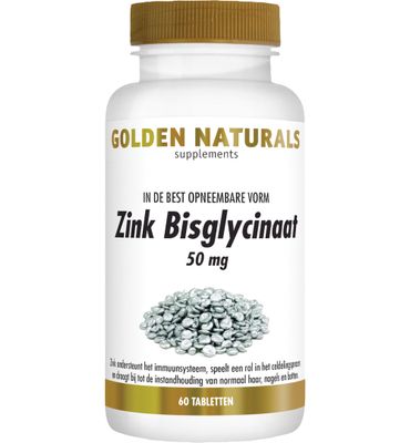 Golden Naturals Zink bisglycinaat 50 mg (60tb) 60tb