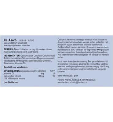 Lamberts CalAsorb (calcium citraat) & Vitamine D3 (180tb) 180tb