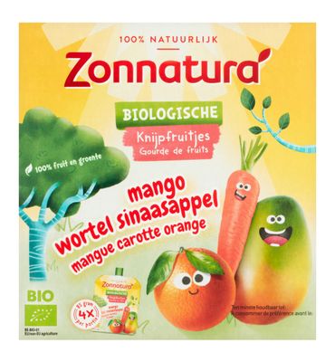 Zonnatura Knijpfruit groente mango/wortel/sinas bio (4x85g) 4x85g