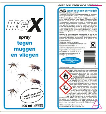 HG X muggen/vliegen spray (400ml) 400ml