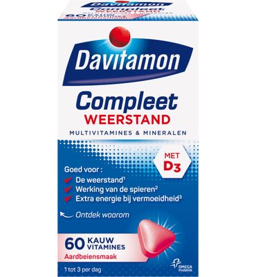 Davitamon Compleet weerstand kauwvitamines aardbei (60tb) 60tb