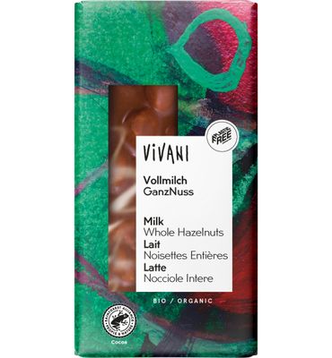 Vivani Chocolade melk met hele hazelnoten bio (100g) 100g