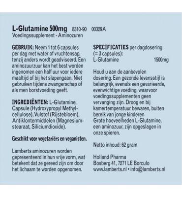 Lamberts L-Glutamine 500mg (90vc) 90vc