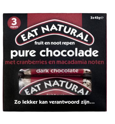 Eat Natural Pure chocolade cranberry macadamia 45 gram (3x45g) 3x45g