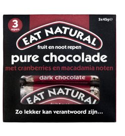 Eat Natural Eat Natural Pure chocolade cranberry macadamia 45 gram (3x45g)