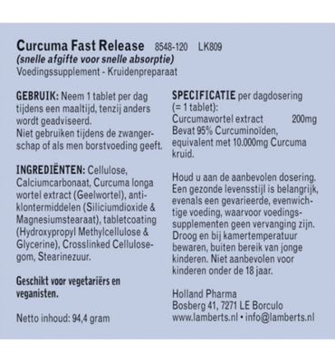 Lamberts Curcuma fast release (Turmeric) (120tb) 120tb