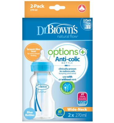 Dr Brown's Options+ brede halsfles 270ml blauw (2st) 2st