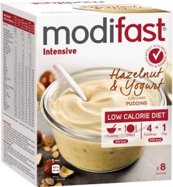 Koopjes Drogisterij Modifast Intensive pudding hazelnoot & yoghurt 8 zakjes (416g) aanbieding