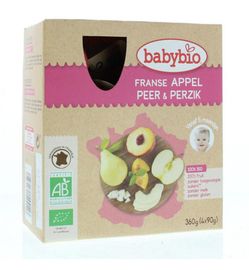 Babybio Babybio Vruchtenmoes appel peer perzik 90 gram bio (4x90g)
