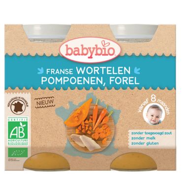Babybio Wortel, pompoen en forel 8 maanden 200 gram bio (2x200g) 2x200g
