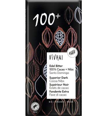 Vivani Chocolade puur superieur 100% + cacao nibs bio (80g) 80g