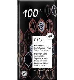 Vivani Vivani Chocolade puur superieur 100% + cacao nibs bio (80g)