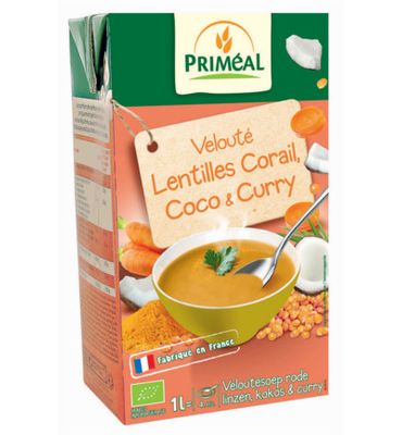 Priméal Indiase soep met rode linzen, kokos en curry bio (1000ml) 1000ml