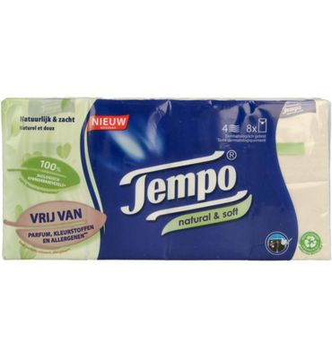 Tempo Natural & soft zakdoekjes 8 x 9 stuks (8x9st) 8x9st