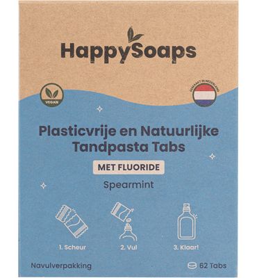 Happysoaps Tandpasta tabs met fluoride navulverpakking (62tb) 62tb