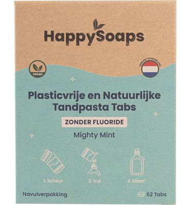 Happysoaps Tandpasta tabs zonder fluoride navulverpakking (62tb) 62tb