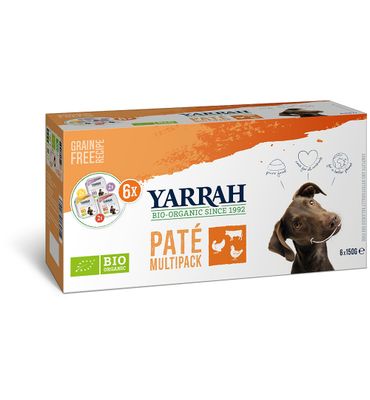 Yarrah Hondenvoer multipack pate kip rund kalkoen bio (6x150g) 6x150g