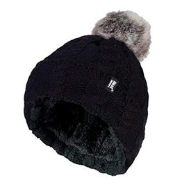 Heat Holders Heat Holders Ladies turnover cable hat with pom pom black (1st)