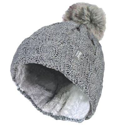 Heat Holders Ladies turnover cable hat with pom pom light grey (1st) 1st