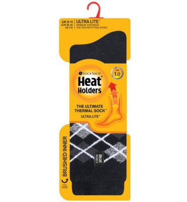 Heat Holders Mens ultra lite socks argyle maat 6-11 black (1paar) 1paar