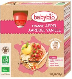Babybio Babybio Appel aardbei vanille 90 gram bio (4x90g)