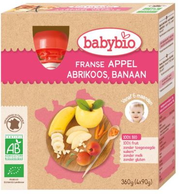 Babybio Appel abrikoos banaan 90 gram bio (4x90g) 4x90g