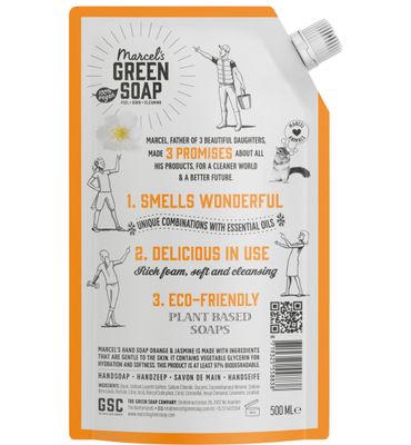 Marcel's Green Soap Handzeep sinaasappel & jasmijn navul (500ml) 500ml