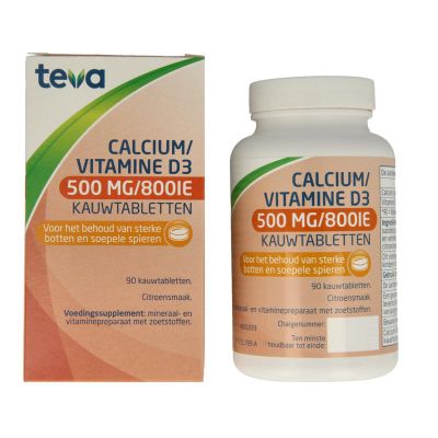 Teva Calcium / Vitamine D 500mg/800 IE kauwtablet (90tb) 90tb