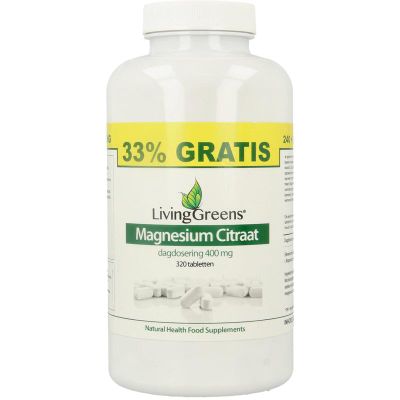 LivingGreens Magnesium citraat 400mg voorde elverpakking (320tb) 320tb